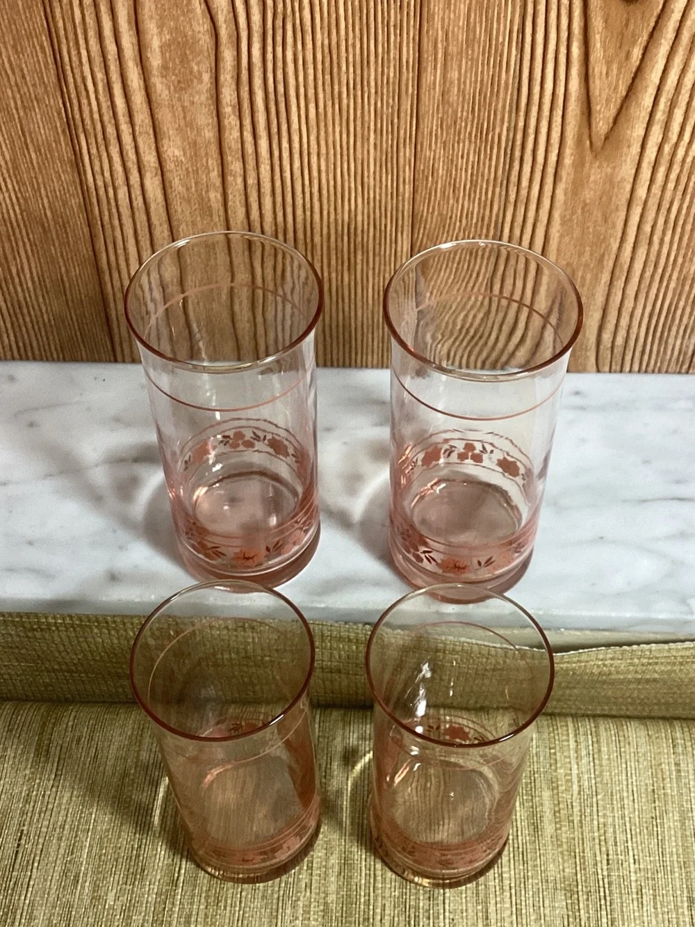 Vintage Libbey Set of 4 Pink Floral Highball Glasses